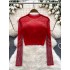 European and American versatile long sleeved round neck rhinestone mesh T-shirt for women in summer, slim fit and versatile short base shirt