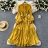 French retro elegant dress with female design sense, single breasted loose waist strap, slimming temperament, knee length long skirt