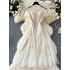 French high-end sequin embroidery lace patchwork ruffle edge mesh transparent fluffy fairy dress dress