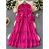 French retro palace style dress 2024 new heavy industry hollow lace splicing waist cinching long skirt