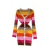 Early Autumn New Rainbow Stripe Splicing Knitted Dress for Women, with a Girlfriend Style, cinched waist and slimming effect, single breasted short skirt