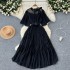 Summer women's new French retro elegant design with lace up round neck flared sleeves, cinched waist for slimming chiffon dress