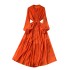 French retro elegant dress with female design sense, single breasted loose waist strap, slimming temperament, knee length long skirt