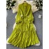 French retro elegant dress with female design sense, single breasted loose waist strap, slimming temperament, knee length long skirt