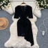 Evening gown for high-end ladies with elegant design sense, V-neck pleated waist slimming irregular socialite dress