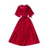 Summer women's new French retro elegant design with lace up round neck flared sleeves, cinched waist for slimming chiffon dress