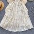 Sweet and gentle style design with lace up square neck, small fly sleeves, high waist, slimming wood, big swing at the ear, French dress for women