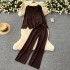 New autumn and winter knitted sweater set for women, V-neck loose fitting pullover top, lazy style, loose and versatile wide leg pants