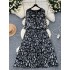 High end temperament dress for women in autumn, new French retro patchwork fake two-piece floral waist cinching slimming dress