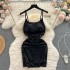 Nightclub style women's clothing 2024 new style temperament round neck pleated waist slimming short style hip hugging skirt suspender dress for women