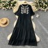 Retro artistic loose dress for women in summer, new heavy embroidery V-neck flared sleeves, slimming A-line large swing long dress