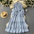 French retro palace style dress 2024 new heavy industry hollow lace splicing waist cinching long skirt