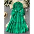 French retro palace style dress 2024 new heavy industry hollow lace splicing waist cinching long skirt