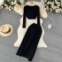 Autumn and Winter Goddess Style Knitted Set Women's V-neck Long Sleeve Short Sweater+Medium to Long Split Half Skirt Two Piece Set