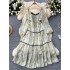 French dress women's autumn new style gentle style temperament square collar tied lantern sleeves high waisted floral chiffon skirt