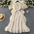 Xiaoxiangfeng dress, women's French high-end feeling, sweet doll collar, short sleeved waist cinching, slimming and long lace dress