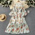 High waisted dress for women in early autumn, new French retro V-neck lantern sleeves, slimming temperament, ruffled floral long skirt