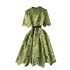 French retro elegant dress for female heavy workers with hollowed out embroidery lace round neck short sleeved waist slimming A-line dress