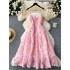 High end socialite's small dress for women's dinner party dress, heavy-duty three-dimensional rose blossom waist cinching suspender dress for women