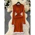 Autumn and winter bottom skirt, high-end vertical knit dress, women's waist cinching, slimming, medium to long style, with a woolen inner layer