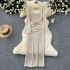 European and American sexy hollow out buckle deep V-neck flared long sleeved slim fit and slimming mid length knitted dress, hooded skirt