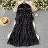 French retro palace style dress 2024 new heavy industry hollow lace splicing waist cinching long skirt