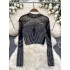 European and American versatile long sleeved round neck rhinestone mesh T-shirt for women in summer, slim fit and versatile short base shirt