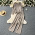 New autumn and winter knitted sweater set for women, V-neck loose fitting pullover top, lazy style, loose and versatile wide leg pants