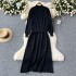 Korean Dongdaemun casual two-piece set for women, versatile, loose, medium to long knitted vest dress+cover sweater