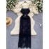 European and American ins dress for women's summer sexy hollow out perspective lace hook flower slim fit and slimming camisole long skirt