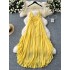 Travel photo vacation dress for women, summer French temperament, super fairy sexy V-neck backless suspender chiffon fairy long dress