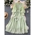 Small niche retro elegant dress for women's clothing, new style French heavy industry embroidery stand collar lantern sleeves, waist cinching large swing long skirt