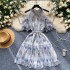 Sweet French dress for women with gentle style, heavy studded beads and diamonds, off the shoulder and waist, shiny and sparkling ruffle edge chiffon skirt