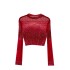 European and American women's sexy thin style see through versatile long sleeved mesh T-shirt, heavy-duty hot stamping short style exposed navel bottom shirt