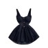 French retro Hepburn style small black dress for women, summer court style waist cinching slimming A-line fluffy suspender flower bud dress