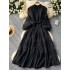 Light luxury French high-end lantern sleeve dress for women in summer, lace patchwork straps for slimming design, elegant long skirt