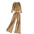 French retro vintage tassel set women's round neck knitted loose fit slimming sweater+high waist slimming wide leg pants