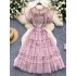 French high-end small dress, female socialite, heavy industry, diamond inlaid, transparent mesh splicing, fluffy cake dress, dress