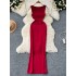 European and American ins dress women's summer new sexy square neck collarbone sleeveless slim fit and slimming, hip hugging spicy girl long skirt