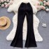 2022 autumn and winter new retro suit bell bottom pants for women's casual high waist hanging feeling, slimming and wide leg bottom long pants