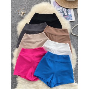 Summer new stretch slim fit versatile casual shorts for women, worn for running, sports, figure enhancing, yoga pants, peach pants