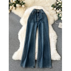 American retro jeans, women's classic style, high waist, slim and fashionable, versatile straight leg wide leg pants, floor length pants