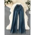 American retro jeans, women's classic style, high waist, slim and fashionable, versatile straight leg wide leg pants, floor length pants