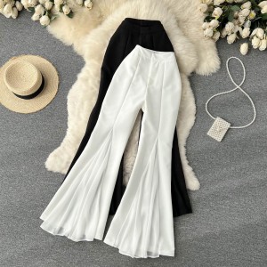 Mesh irregular splicing flared pants for women with a niche design, high waist slimming and slim fit straight leg casual wide leg pants