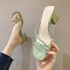 Summer New Women's Coarse Heel Slippers Korean Edition Simple Fashion Transparent Cool Slippers for Wearing Square Head Half Slippers Outside