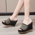 Slippers women's fashionable outerwear 2022 summer new item women's slope heel cool mop thick sole high heels sponge bottom straight mop