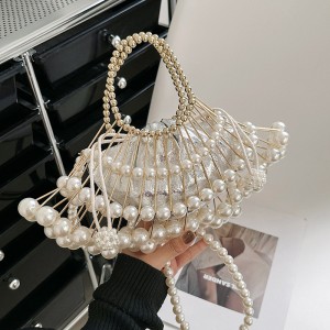 Bag Spring/Summer New Collection 2024 European and American Retro Banquet Handbag Small Fragrant Style Folded Pearl Chain Diagonal Hollow Bag for Women