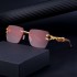 Retro leopard imitation wood grain mirror legs men's square sunglasses frameless cut edge business driving sunglasses cross-border wholesale