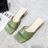 2020 Summer New High End One Word Style Middle Heel Cool Slippers for Women Wearing Outerwear, European and American Square Head, Open toed High Heel Slippers for Women