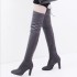 Wish AliExpress European and American autumn and winter plus size knee high boots high heels round toe frosted zipper women's boots size 42 43